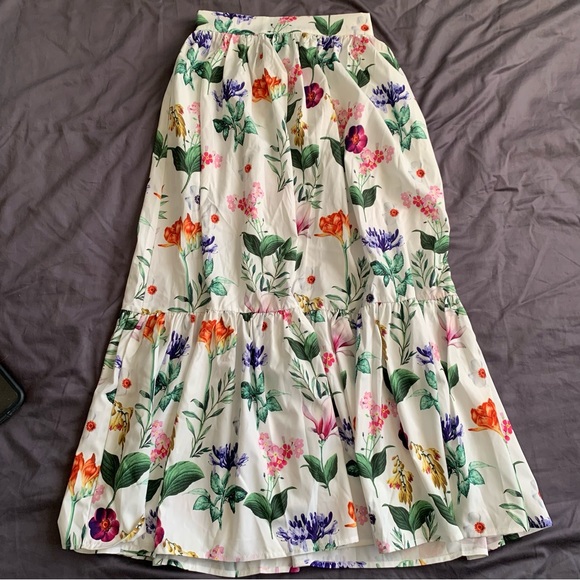 Unique Vintage Skirts Unique Vintage White Garden Floral Print Midi